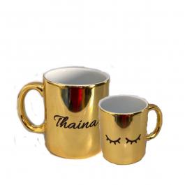 Caneca Cromada - Porcelana 320ml - 4x0 - Efeito Metalizado  - Dourada